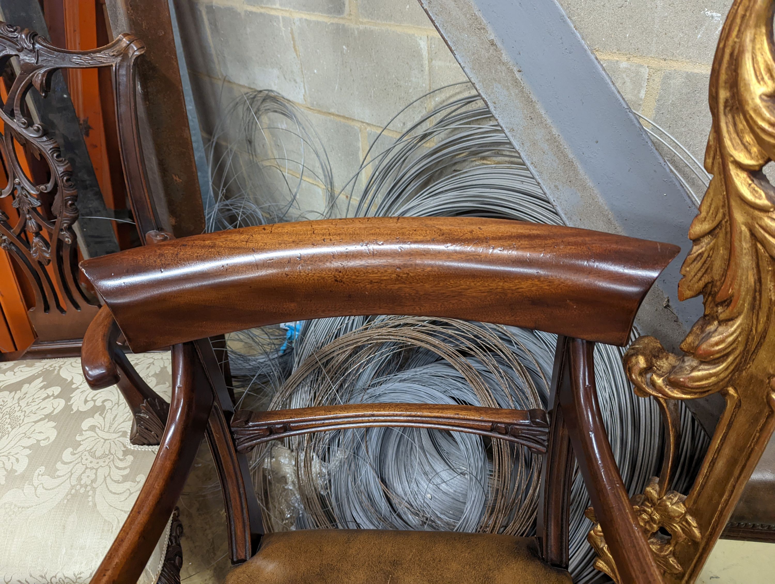 A Regency design mahogany elbow chair, width 54cm, depth 46cm, height 89cm